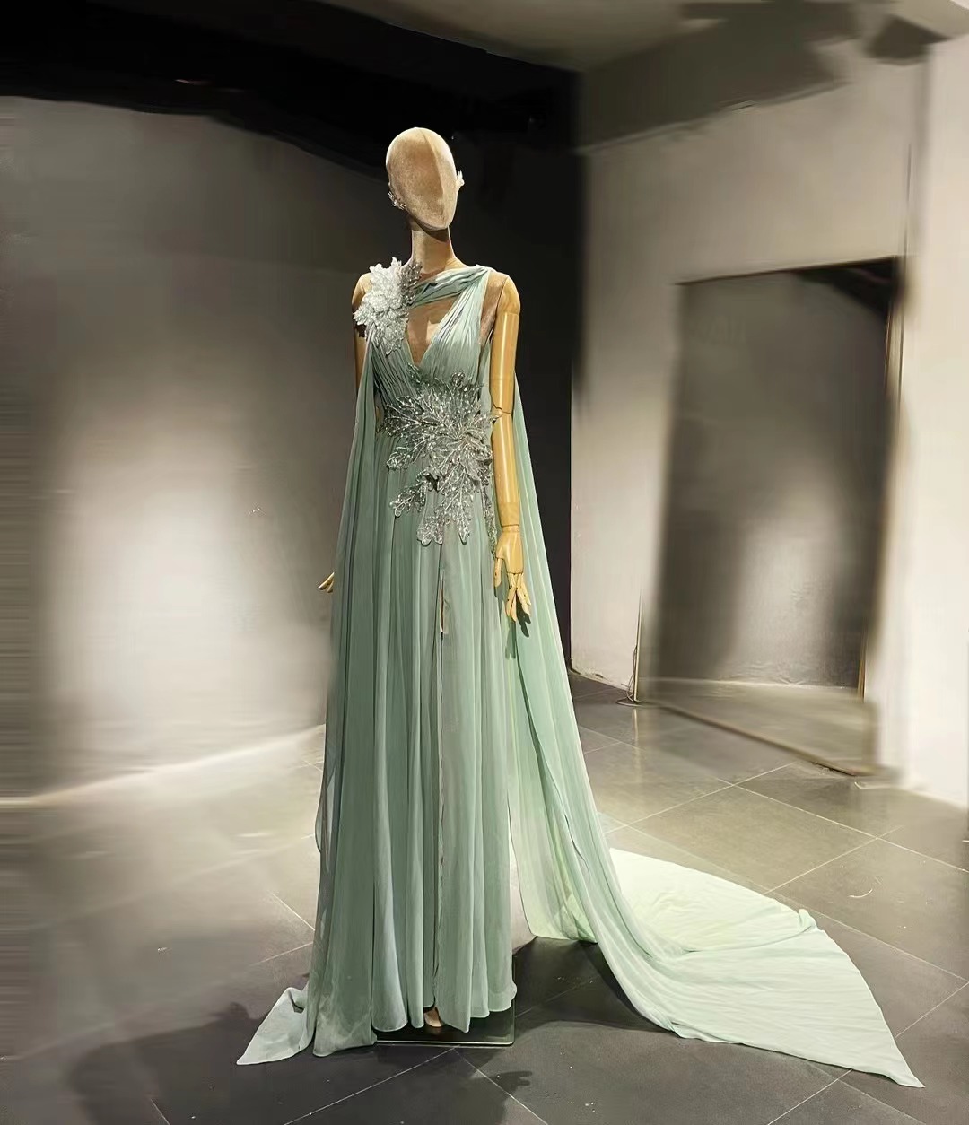 green emerald velvet dress Shimmering Mint Green & Pink Reception Gown [product_title] | OORVI DESAI
