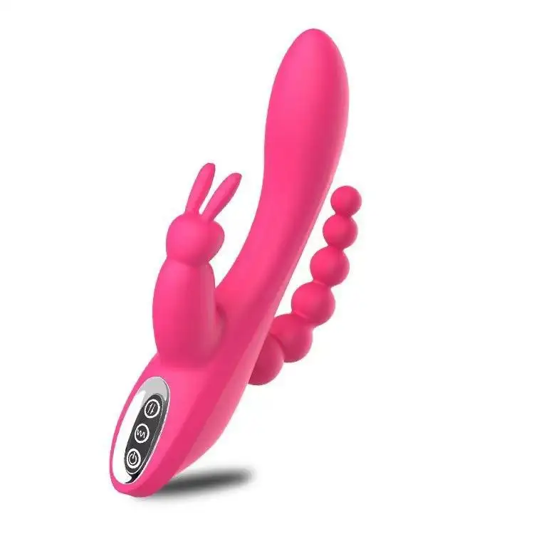 Vibrador de estimulação de três pontos, contas de coelho com cabeças triplas, vibrador anal multifuncional ergonômico com 7 modos de vibração para próstata