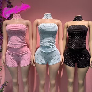 Nuovo Set Primaverile di Design con Top Corto e Pantaloncini Stampati a Pois, Completo Casual Y2k Carino in Due Pezzi per Ragazze e Donne - Product Image 1