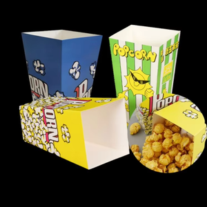 Seau à Popcorn Personnalisé en Papier Enduit PLA Rayé ou Uni, Petites et Grandes Tailles, pour Snacks de Cinéma, Boîte à Popcorn - Product Image 1