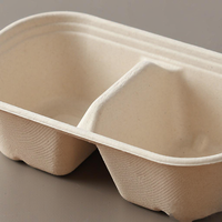 Bagasse compartimenten voedselcontainer 500ml 700ml 850ml 1000ml, wegwerp ovale lunchbox met dividers voor salade, bento en afhaalmaaltijden