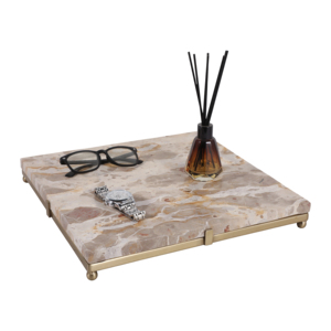 Bandeja cuadrada de mármol con base de metal para servir y uso decorativo - Product Image 3