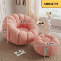 Fauteuil inclinable moderne une place en laine d'agneau, forme citrouille, avec fonction pivotante pour salon et salle à manger