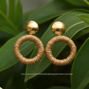 ต่างหูแฟชั่นทรงหยดน้ำ ชุบทอง สแตนเลสสตีล ทนทาน ดีไซน์วงกลม - Product Image 3