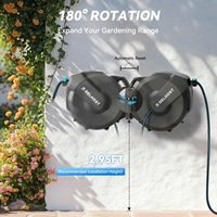 Enrouleur de tuyau d'arrosage rétractable Relhost 5/8 x 100 pieds, fixation murale, système de rembobinage automatique robuste, support pivotant à 180°, 10 modes de pulvérisation