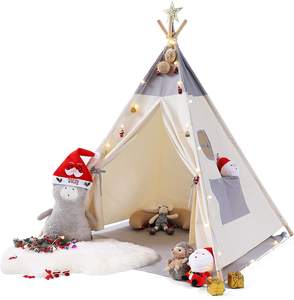 Casa de muñecas de lona para niños y bebés, tiendas de juguete para jugar al aire libre, tienda de tepé <span class=keywords><strong>indio</strong></span> de color gris crema - Product Image 1