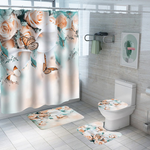 Drifting Rabbit Custom Printed Logo Design Classic 3D Digital Printed 100% Polyester Bathroom <strong>Shower</strong> <strong>Curtain</strong> <strong>with</strong> Buckle <strong>Lining</strong> - Product Image 4