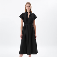 Robe mi-longue décontractée noire à pois pour femme avec logo personnalisé, sans manches, col en V, taille nouée, idéale pour l'été