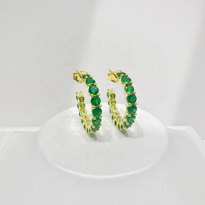 Pendientes de plata 925 personalizados, elegantes, con gancho, de moda casual para mujer, con cristal vintage, esmeralda y circonita, en colores verde y amarillo oro 2026 - Product Image 1