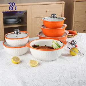 Casseroles en céramique avec couvercle en verre, cuisson en profondeur sécurisée avec 3 tailles, poêle en porcelaine pour la cuisine à domicile