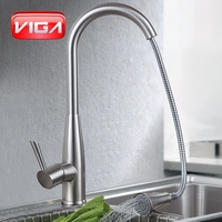 Robinet de cuisine moderne à poignée unique avec cartouche en céramique, finition nickel brossé, montage sur plan, douchette extractible
