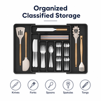 Organisateur d'ustensiles extensible pour la cuisine, plateau réglable pour couverts et argenterie