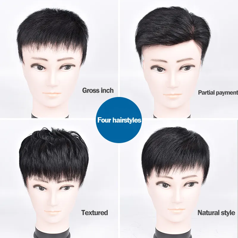 Four different styles of real hair covering the top of the head,replacement pieces of men wigs