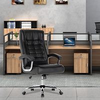 NOUVEAU Mobilier de bureau Chaise de bureau pivotante réglable en cuir PU avec support lombaire, accoudoirs rembourrés et roulettes