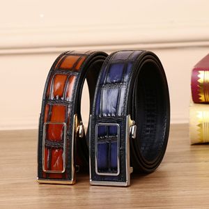 Nouvelle <span class=keywords><strong>ceinture</strong></span> en cuir de vachette à motif croco vieilli <span class=keywords><strong>pour</strong></span> homme, avec boucle automatique en alliage, style décontracté et professionnel - Product Image 1