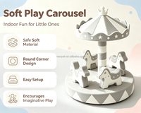 Manège souple rose et blanc pour enfants, ensemble de jeu rotatif d'intérieur pour tout-petits, équipement de jeu souple pour enfants, cheval de carrousel pour fêtes et événements