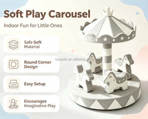 Manège souple rose et blanc pour enfants, ensemble de jeu rotatif d'intérieur pour tout-petits, équipement de jeu souple pour enfants, cheval de carrousel pour fêtes et événements - Product Image 6