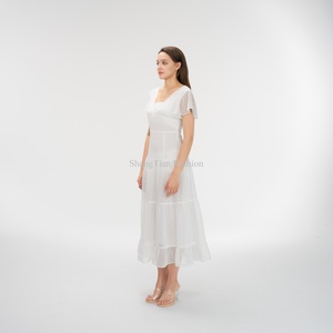 Nouvelles robes en maille personnalisées pour femmes, col en V, manches courtes, robes longues doublées pour femmes - Product Image 2