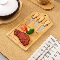Planche à servir en bambou de qualité supérieure avec un ensemble de 3 couteaux intégrés, planche à fromage en bois durable
