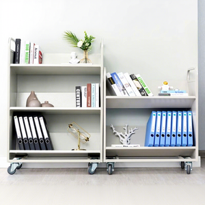 Chariot de <span class=keywords><strong>bibliothèque</strong></span> à trois niveaux, design plat en V/W, mobile, ignifuge, coulissant, en métal, mobilier de <span class=keywords><strong>bibliothèque</strong></span> moderne et minimaliste - Product Image 2