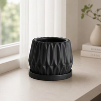 Vente en gros de pots à fleurs en céramique nordique gaufrée à motifs géométriques, respirants, multicolores, texturés, pour l'intérieur et le bureau