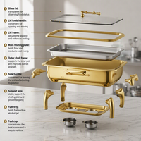 KUNTAI Réchaud de buffet rectangulaire de luxe en acier inoxydable martelé doré, alimenté à l'alcool, 9L, à chaleur hydraulique