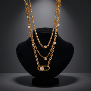 Luxury 18K Gold Plated Alloy Layered <b>Chain</b> Necklace With Cubic Zirconia Setting For Party Gift - Product Image 4