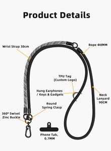 3-in-1 Adjustable Anti-Loss Long Strap Crossbody <b>Neck</b> and Wrist Strap with Detachable Feature for Mobile <b>Phones</b> - Product Image 2