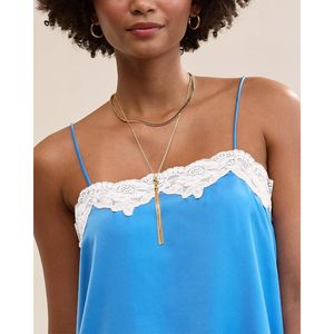 FOXA <b>Women's</b> 2 Piece Pajamas Set Blue Satin Lace Trim <b>Tank</b> <b>Top</b> Shorts Sleepwear Summer Loungewear Adjustable Straps V Neck - Product Image 3