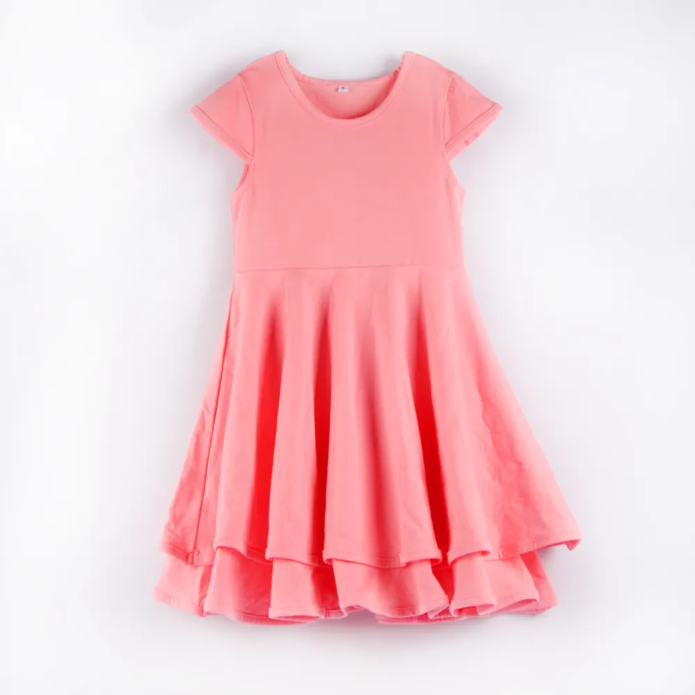 فستان بناتي أطفالي عتيق من الطبقات الوردية الصلبة بسعر الجملة