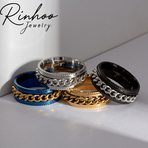 Anillos Antiestrés Punk de Acero Inoxidable Giratorios para Hombre y Mujer, Anillo de Banda Ancha con Cadena Giratoria, Joyería para Fiesta, Abrebotellas, <span class=keywords><strong>Regalo</strong></span> - Product Image 2