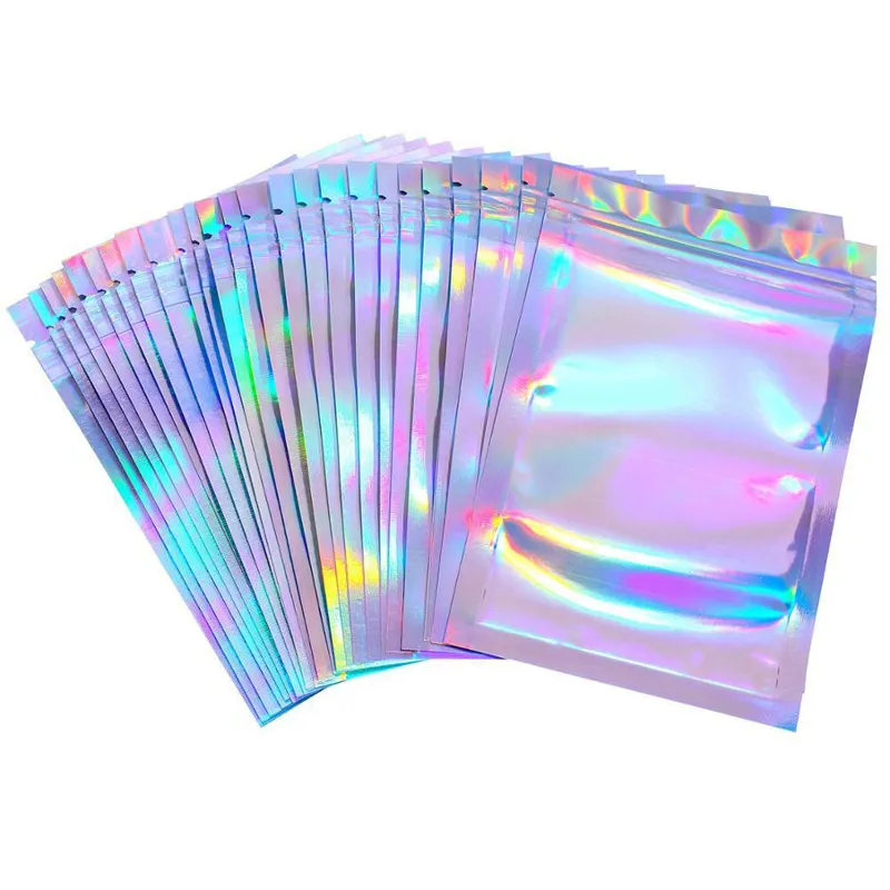 Small Zipper lock Mylar Hologram Bags One Side Clear Transparent Hologram Packaging bags