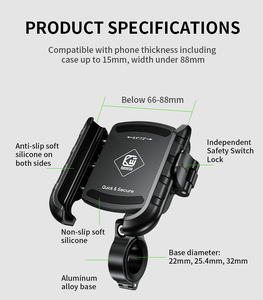 Support de téléphone portable pour moto et vélo Kewig avec poignée de déverrouillage rapide 1s, support de téléphone pour rétroviseur de guidon pour la conduite - Product Image 5