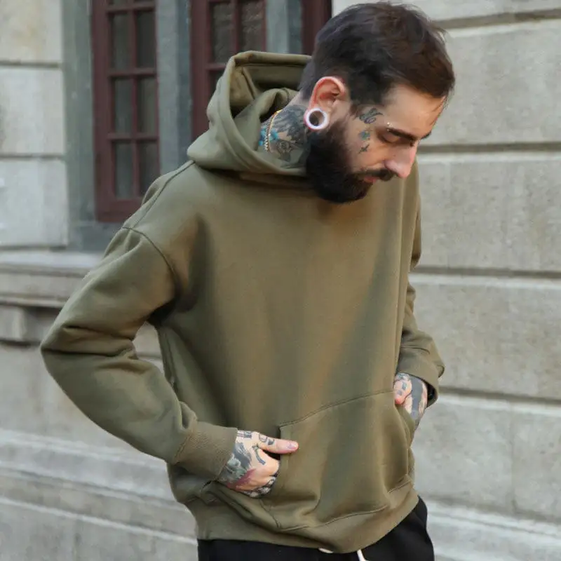 Trend erkek giyim yüksek kaliteli streetwear hoodie 500gsm ekran baskılı kapüşonlu svetşört damla omuz hiçbir dize hoodie