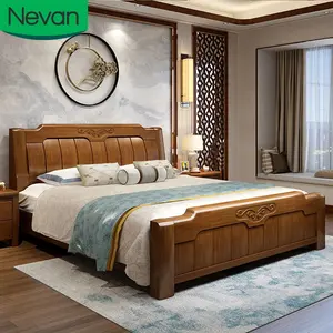 Estilo chinês 2021 novo design casa elegante quarto, conjunto de móveis king size armazenamento de madeira cama dupla de madeira para adultos