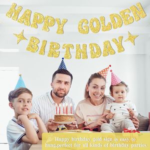 Pancarta y Letrero de Feliz Cumpleaños Dorado con Diseño de Estrella Dorada Brillante, Decoraciones de Cartón para Fiestas de Cumpleaños para Mujeres y Hombres - Product Image 4