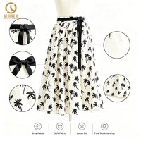 Jupe longue plissée évasée OEM personnalisée pour femme, taille haute élastique, imprimé floral blanc et noir, en polyester et mousseline, idéale pour l'été