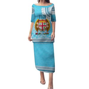 Vestido Puletasi del Día DE LA Independencia de Fiji personalizado 53. ° aniversario Bandera de Fijian Tapa ropa de <span class=keywords><strong>dos</strong></span> piezas vestidos formales de iglesia al por mayor - Product Image 3