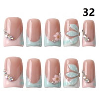 Faux Ongles Press-On Faits Main 601-605 Couleurs Fleurs Canard, 10 Pièces, Styles de Design Uniques pour Doigts