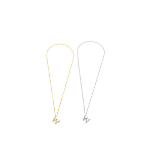 Collana con Ciondolo a Forma di Lettera W con Diamante, Catena in Acciaio Inossidabile, 6 Opzioni di Colore - Product Image 2