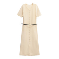 Robe mi-longue d'été pour femmes à manches courtes avec ceinture