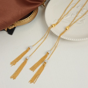 Collar de cadena larga con cuentas de circonita de acero inoxidable chapado en oro para mujer, joyería elegante y moderna - Product Image 2