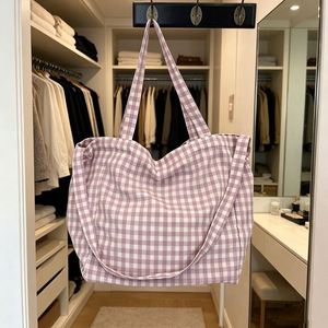 Checkered Canvas Tote <b>Bag</b> <b>Large</b> Capacity Shoulder Crossbody Reusable Shopping Handbag for Women Travel Beach Daily - Product Image 2