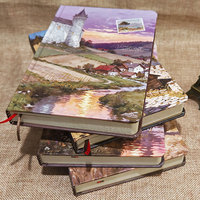 Carnet créatif de style rétro avec pages colorées illustrées de monuments architecturaux européens, reliure artistique à fil, couverture rigide, cadeau