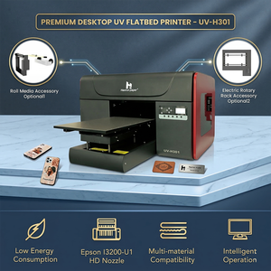 Imprimante d'autocollants UV DTF A3, imprimante à plat UV de bureau H301 pour l'impression de coques de téléphone, de cylindres et de rouleaux - Product Image 1