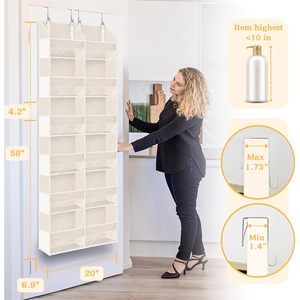 Organisateur suspendu pour porte, 12 compartiments, couleur crème, pour rangement dans le placard, la cuisine ou derrière la porte - Product Image 3