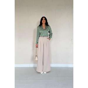 Blusa de Satén Color Menta para Mujer, Elegante, Transparente, de Manga Larga, para Uso Diario - Product Image 5