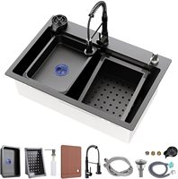 Évier de cuisine carré en acier inoxydable 29,5 x 17,7 pouces, design moderne, écologique, multifonctionnel, avec robinet Nano One