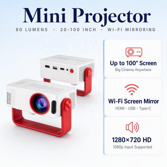 Kids Cartoon Projector Mini 720P Portable LED Video Projector 1280 by 720 80 Lumens for Bedtime Stories in Dark Kids Room