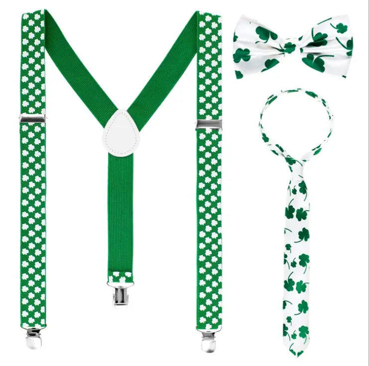 St patricks day Set Funny Green Shamrock Party Supplies Ireland Festival Straps Suspenders Tie Bowtie Neckties